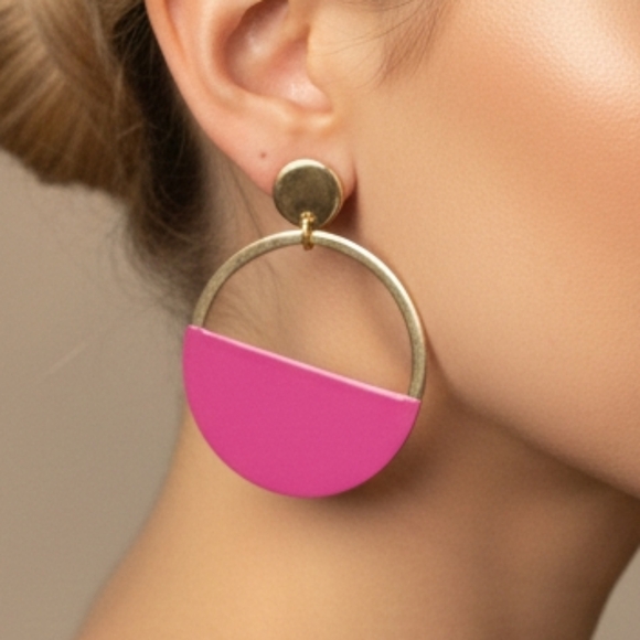 Nine West Jewelry - NEW Nine West Pink Gold Earrings 80s Y2K Retro Colorblock Geometric Statement